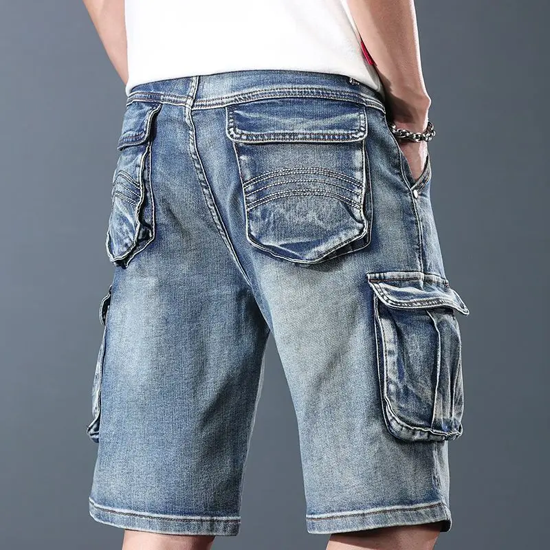 Summer 2025 Cargo Luxury Clothing Men's Pants Baggy Denim Shorts Retro Pocket Trendy Brand Boyfriend Designer Short Jeans Man