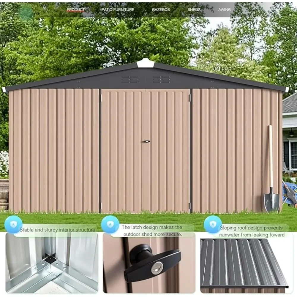 12' x 12' Shed Metal, Outdoor Storage Sheds & Outdoor Storage Lockable Doors, Large Steel Yard Shed, Utility,Grey