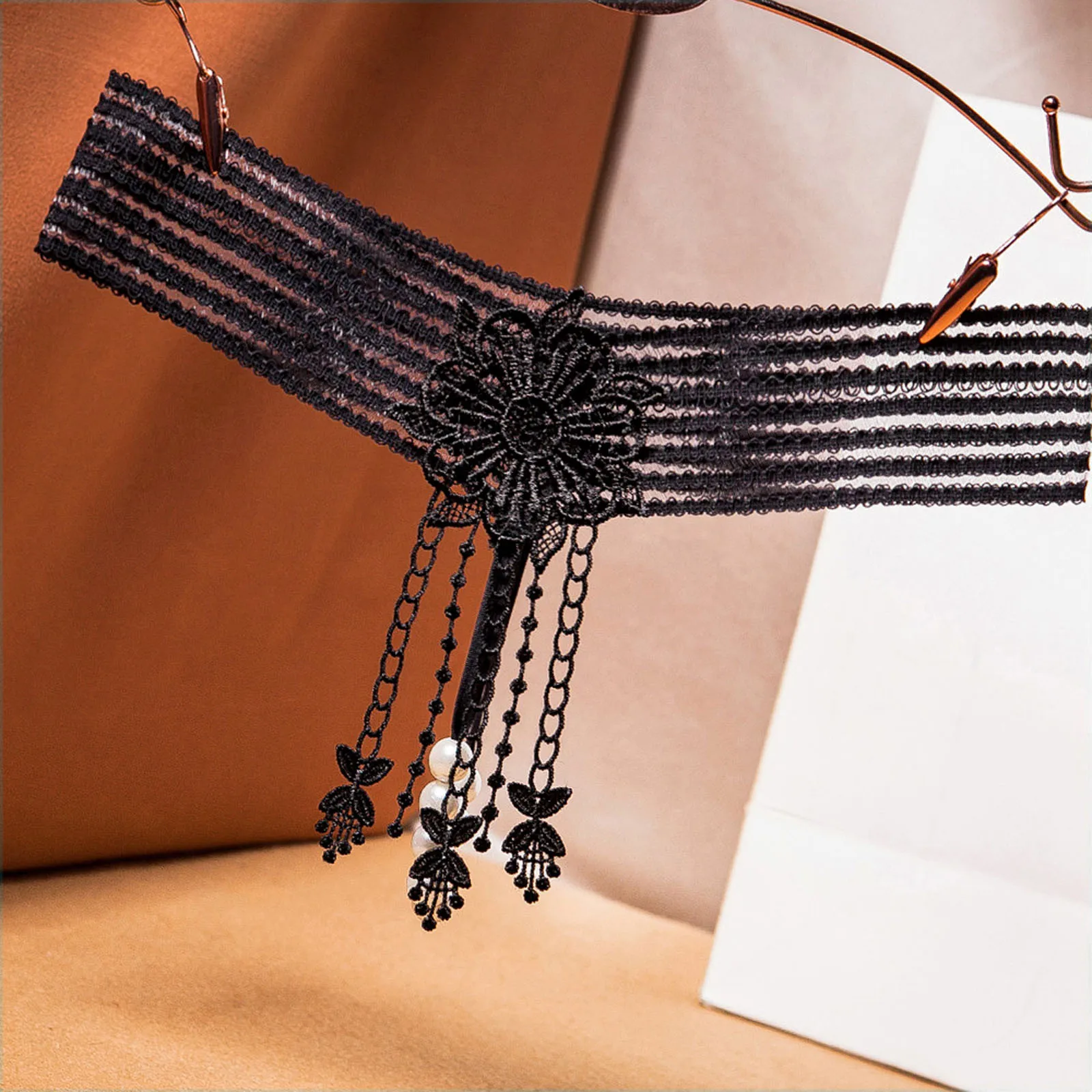 Women Underwear Sexy Lace Embroidery Thongs Bikini Panties Cross Transparent Belt Low Waist Pearl Bo