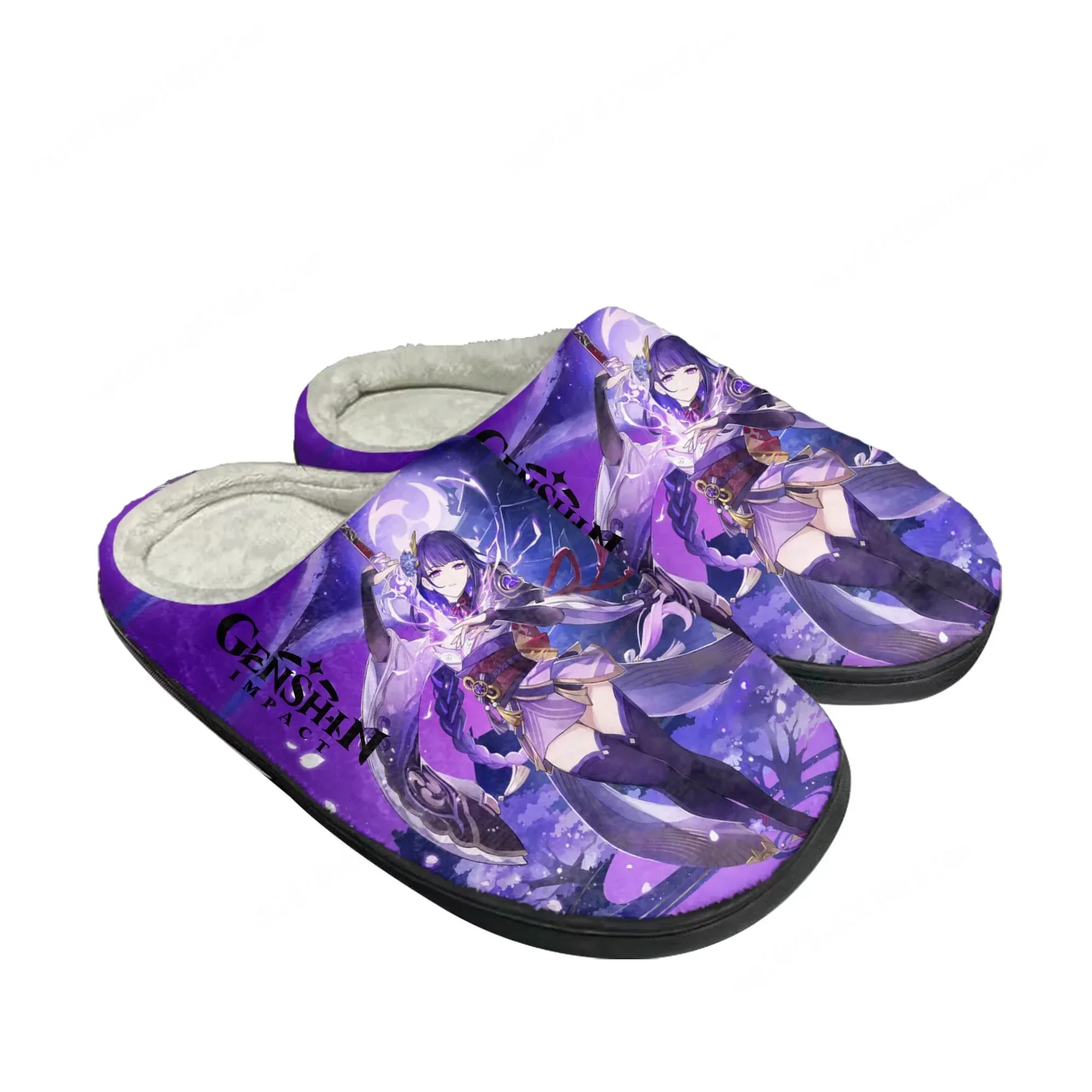 Pantoufles en coton pour homme et femme, style dessin animé Genshin Impact, en peluche, pour chambre à coucher, décontractées, chaudes, sur mesure