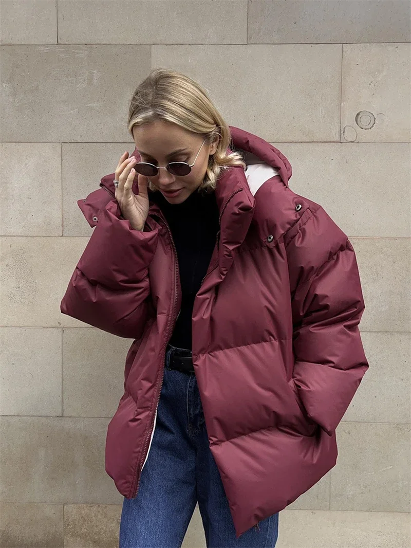 Streetwear Fashion Hoodies Cotton Coat Winter Clothing Women 2026 Solid Zip Up Parkas Jacket Female Casual Loose Warm Outerwears
