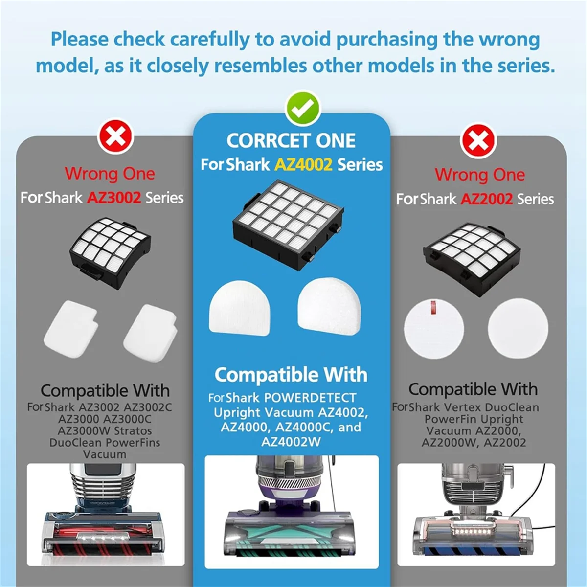 AZ4002 Replacement Filters for Shark POWERDETECT Upright Vacuum Cleaner AZ4002 AZ4000 AZ4000C AZ4002W-Furlan