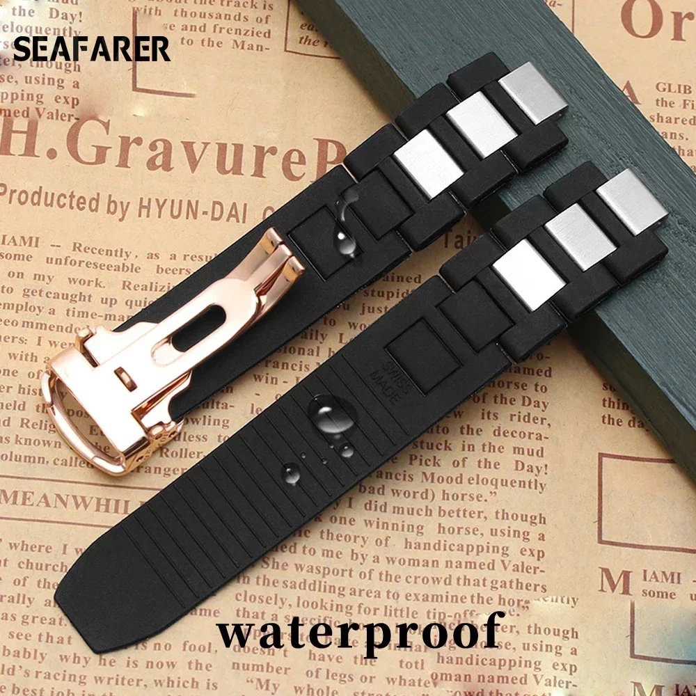 20mm*10mm Black Replacement Silicone Rubber Watch Band For Cartier 21 Chronoscaph W10198U2 W10125U2 W10197U2 W10184U2