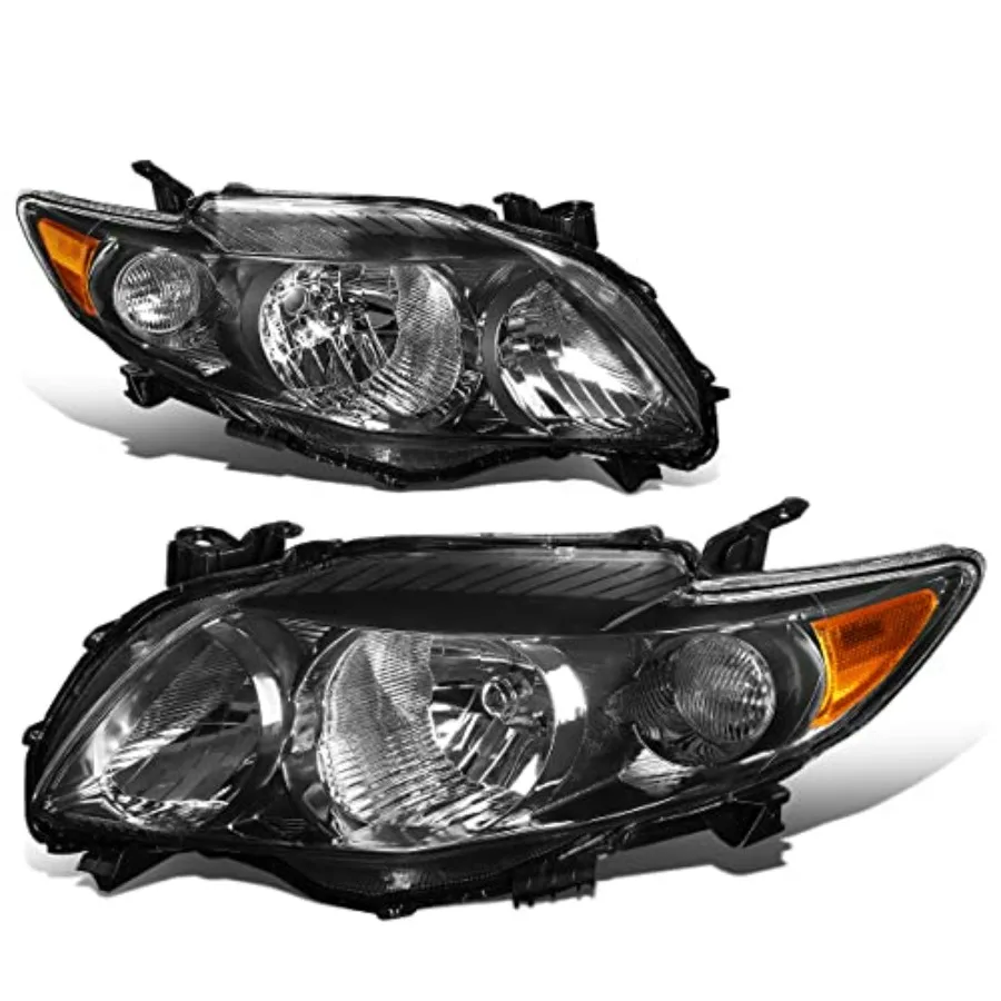 

Halogen Headlights Assembly Headlamp Compatible with Corolla Sedan 2009 2010 Driver and Passenger Side Black Housing Amber Cor