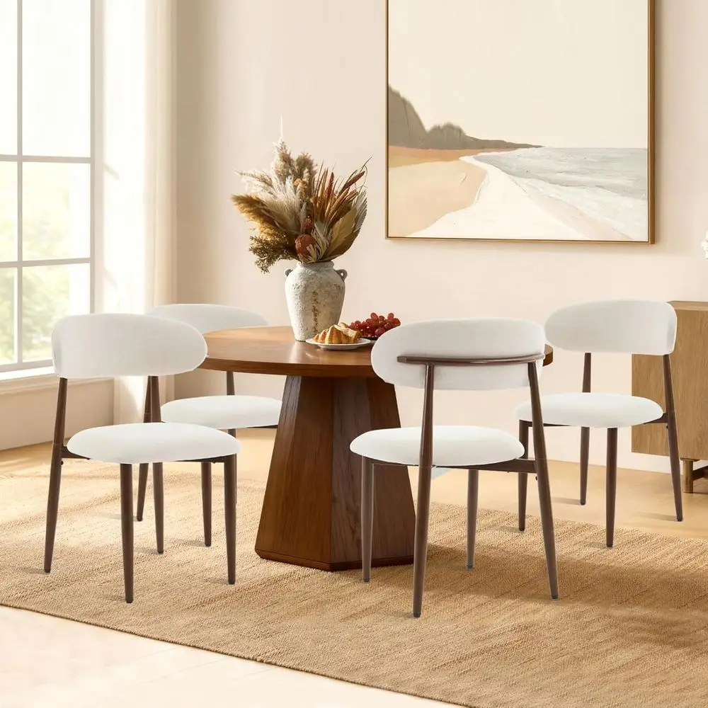 

Set of 4 Upholstered Dining Chairs with Metal Legs, Padded Seats, Ergonomic Backs, Beige for Kitchen or Restaurant Use
