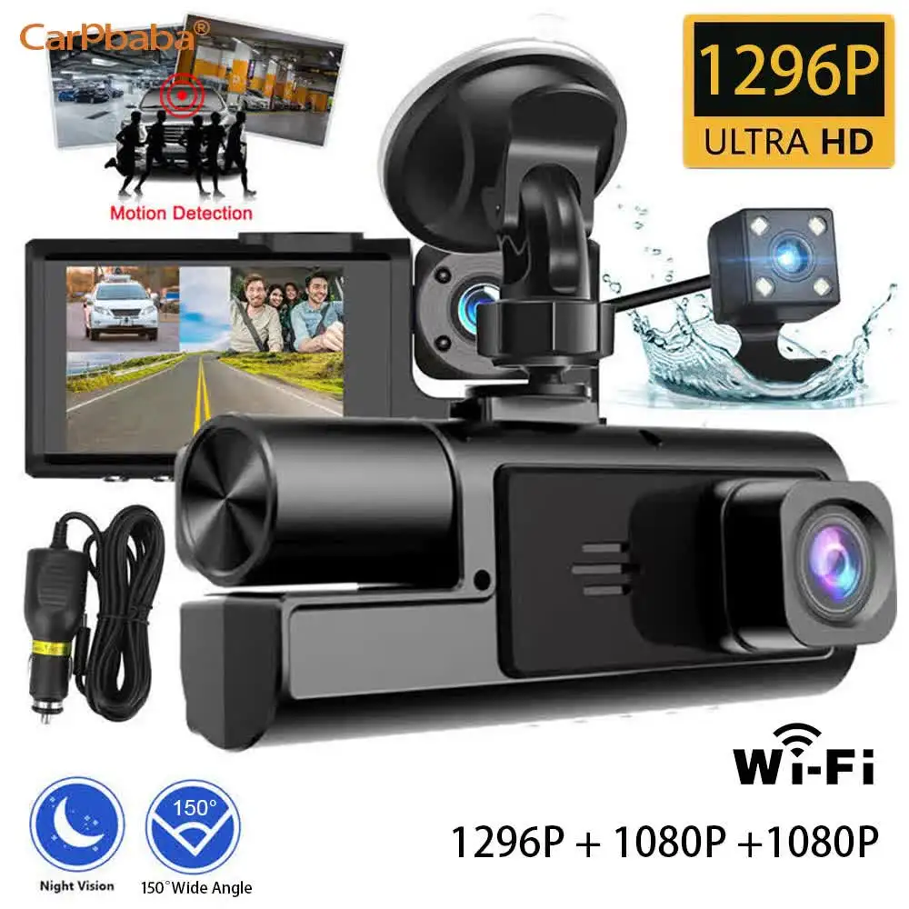 1296P DVR 2/3-Channel Front Inside Rear View Camera GPS WIFI Black Box Dash Cam For Cars Video Recorder Vehicle Car Accessories