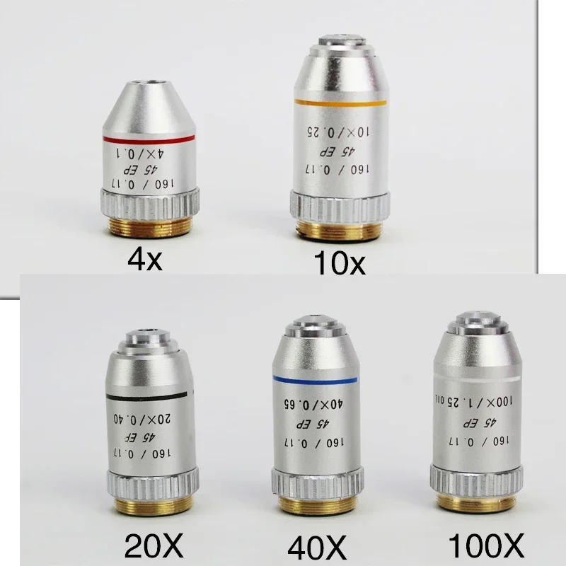 Semi Plan Achromatic Objective Lens 4X 10X 40X 60X 100X 160/0.17 for Biological EP Microscope Objectives Lens