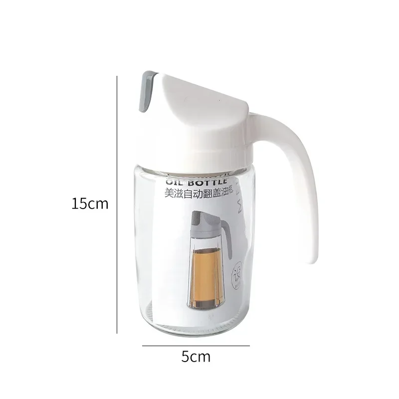 1000ml Kitchen glass automatic opening and closing oil can household kitchen dustproof large-capacity glass oil bottle