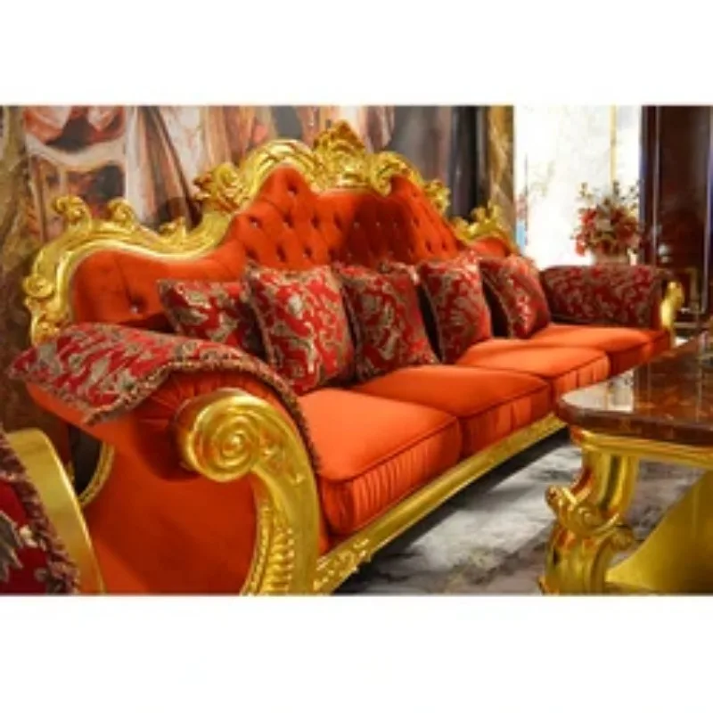 Luxury living room furniture gold white fabric living room Villa Colorful 3 Seater Dubai Luxury Sofa set