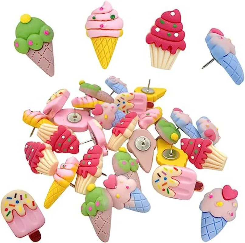 

20pcs/set Cartoon Ice Cream Push Pins Cute Cartoon Creative Thumb Tacks for Photo Wall Corkboard Decorative Bulletin Board Nails