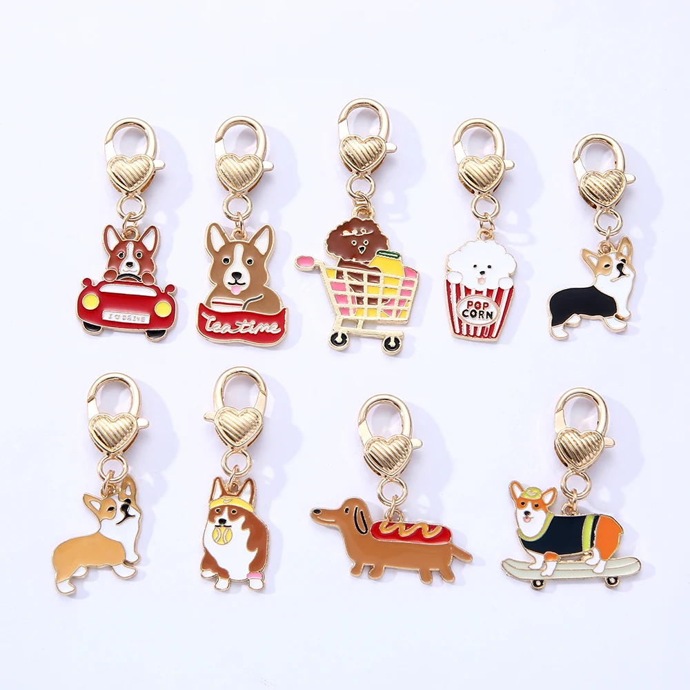 5PCS/LOT Enamel dog Charms for Jewelry Making Fashion bag Pendant Bracelet Earring Charms Diy Craft Accessories dachshund pet