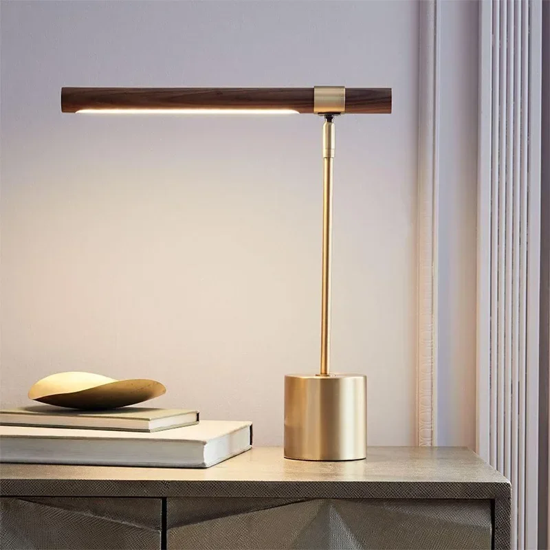 

Modern LED Floor Lamp for Bedroom Bedside Nights Decoration Minimalist Designer Wood Grain Study Reading Table Light Gold Torch