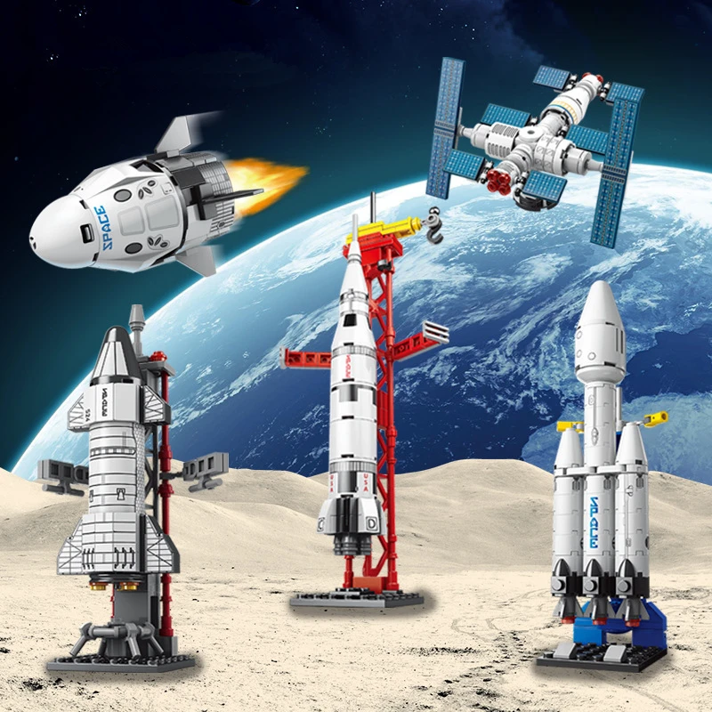 Bloques de Construcción del Centro de Lanzamiento de Cohetes Espaciales, Ladrillos de Modelo de Estación Espacial Aeroespacial, Juguetes de Ciudad Aérea DIY para Niños