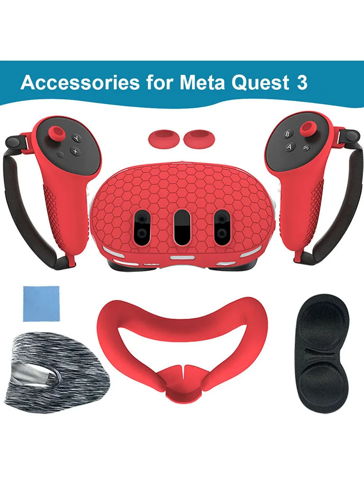 7pcs Accessories Set Face Cover Lens Cover Anti-Scratch Protective Cover Controller Grips Face Cover Silicone for Meta Quest 3