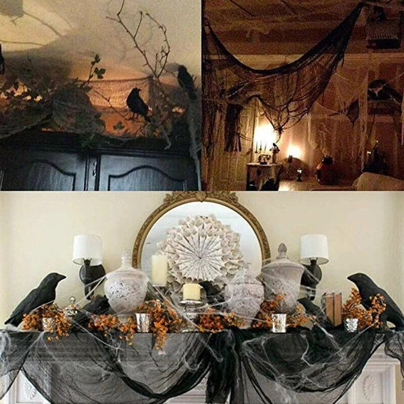 Halloween Black Grid Yarn Cloth Outdoor Hanging Ornament Haunted House Horror Props Halloween Festival Party Decoration For Home