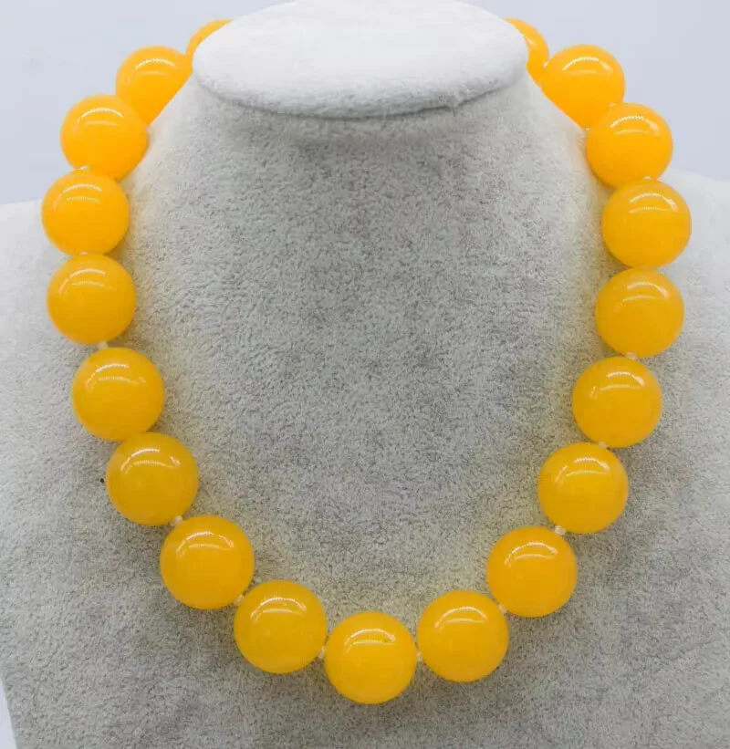 Jade round yellow 20mm big size necklace women's jewelry nature