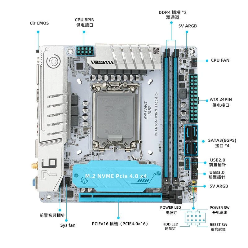 Imagem -02 - Argb Itx Versão Placa-mãe Lga1700 Console de Jogos Ddr4 Computador Desktop B760i