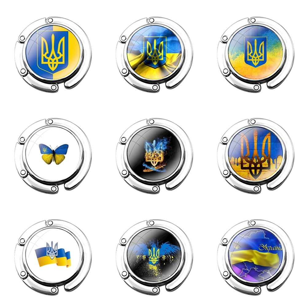 Foldable Purse Hook for Women's  Table Handbag Storage Folding Decor Table Hook UA Ukraine Ukrainian Flag Banner