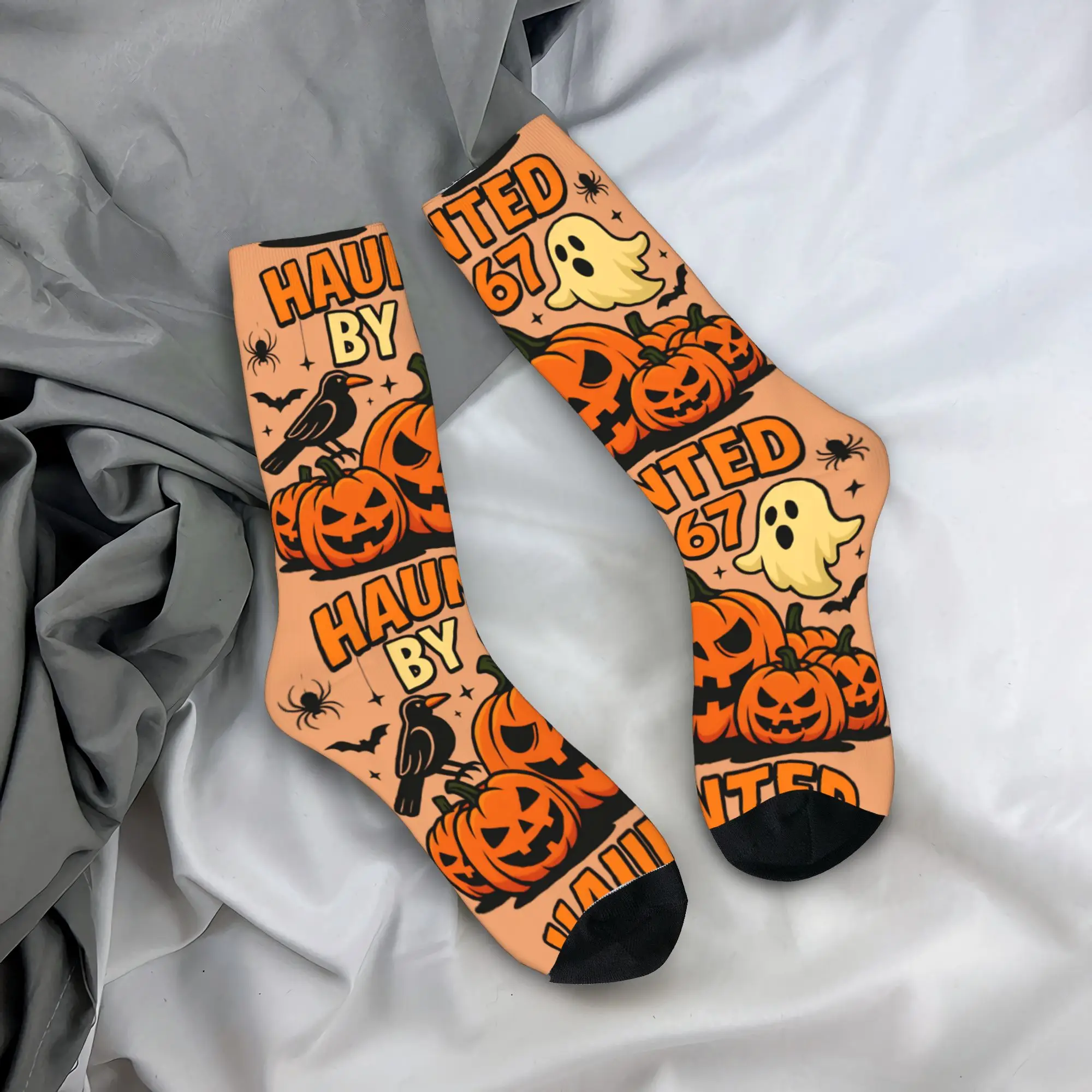 

Haunted by 67 Funny Six Seven Meme Socks Modern Stockings Women Men Breathable Cycling Socks Winter Design Non-Slip Socks