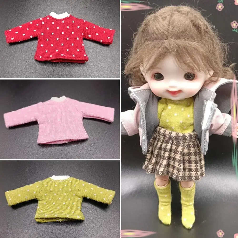 Polka Dot Blouse with Socks Casual Wear T-shirt for 1/11 OB11 Dolls Cotton Blouse for 1/12 BJD Dolls Slim T-shirt Socks Clothes