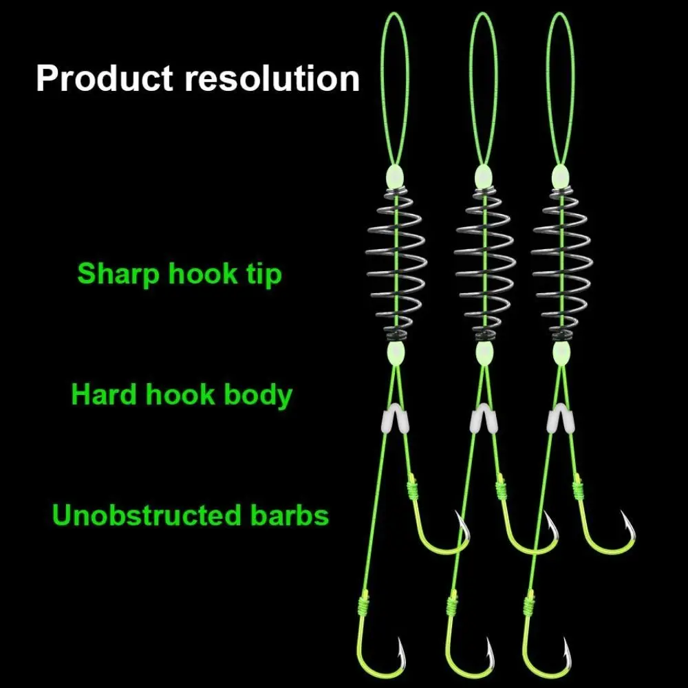 5pcs Anti-winding Carbon Steel Fishing Hooks Carbon Steel 8#-13# Double Barbed Hooks 2 Hooks Green Anti-tangle Fish Hooks