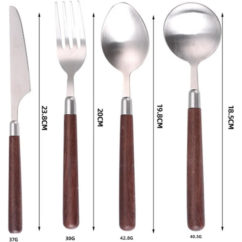 Cutlery Set with Imitation Wood Handle, Polished Stainless Steel Smooth Edge, Knife, Fork, Spoon for 5 People, 20 Pieces for Fam