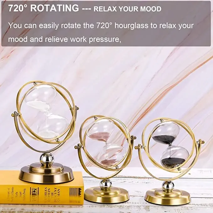 European Retro Globe Rotating Sand Timer Metal Hourglass 15/30 Minute Hourglass Clock Household Supplies Desktop Decoration