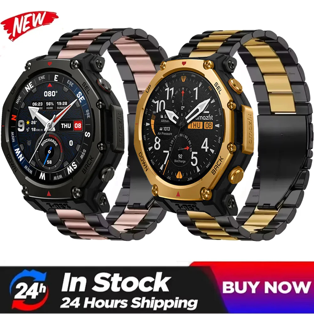 22mm Metal Band for Amazfit T-Rex3 Pro 48mm Balance 2 Bip 6 GTR 4 Stainless Steel Strap Bracelet Amazfit Cheetah Round Wristband
