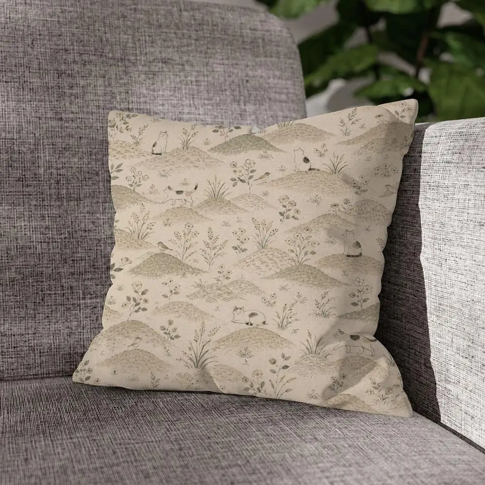 Japanese Natural Hand-drawn Cushion Cover Linen Cushion Cover, Double-Sided Printed Pillow Cover for Sofa Home Decor