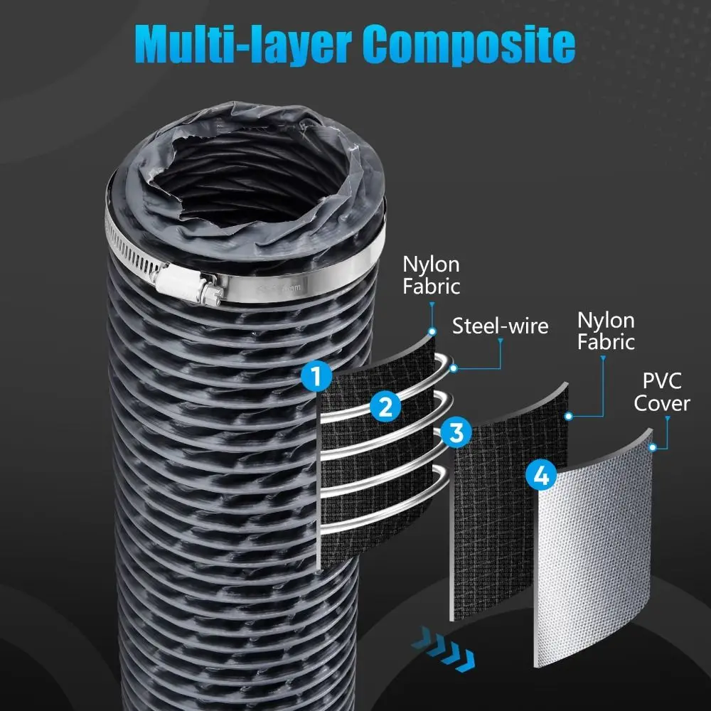 Nylon Diesel Heater Hose Insulated Heavy-Duty Dryer Vent Hose Tear-Proof Fire-Resistant Air Ducting RV Camping Truck Tent