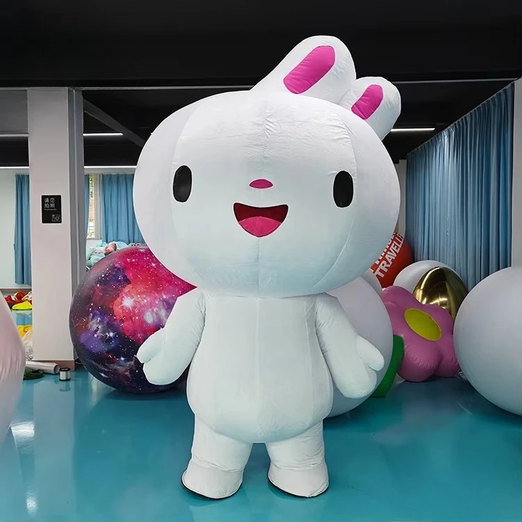 

2m/2.6m Inflatable White Cartoon Rabbit Walking Set Cartoon Character Costume Performance Parade Props No Battery