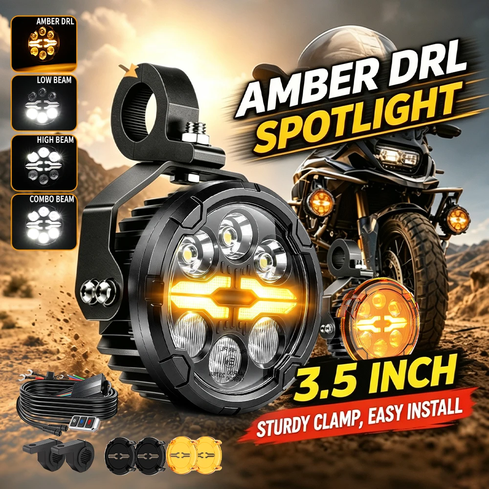 Braveway, faro da lavoro a LED per moto, 3,5 pollici, 6/7 LED, luce diurna ambrata, funzione stroboscopica, per R1200GS, R1250GS, F850GS, F750GS, KTM 1090 1190 1290 Adventure, 12V 24V, per uso