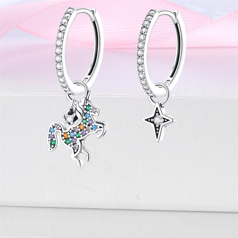 Women\'s Sweet And Romantic 925 Sterling Silver Rainbow Horse Clouds Design Trendy Earrings Wedding Party Delicate Jewelry Gifts