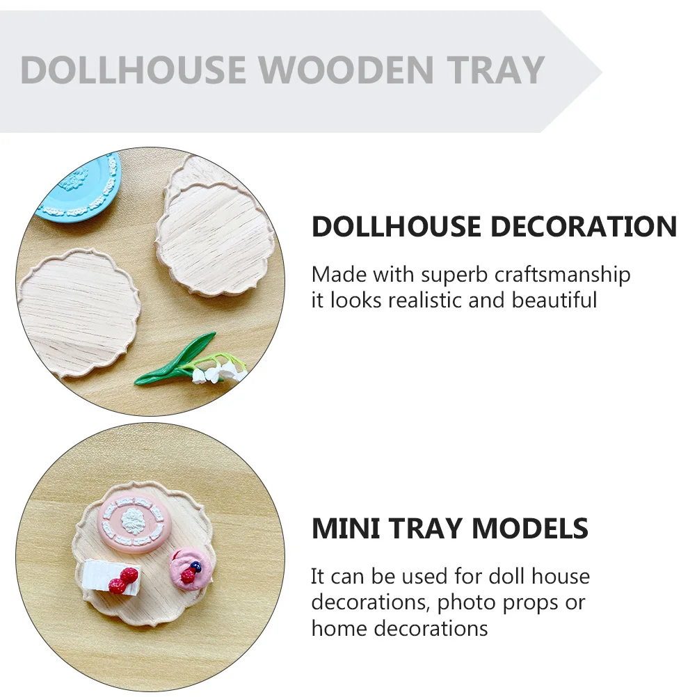 

Mini Wooden Tray Props Miniature Dollhouse Decor Accessories Food Home Aerving Living Room Accessory