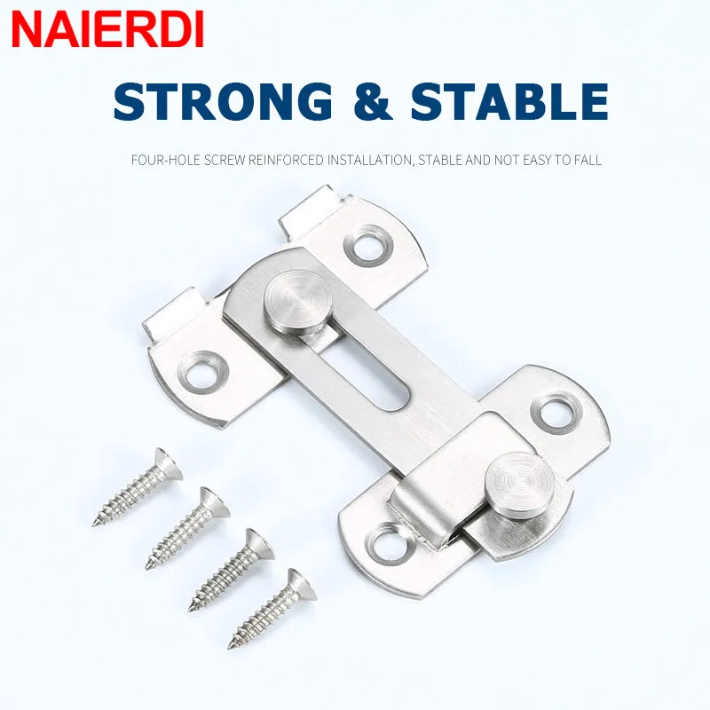 NAIERDI Stainless Steel 90/180 Degree Hasp Latches Sliding Door Chain Locks Security Hardware For Window Cabinet Hotel Home