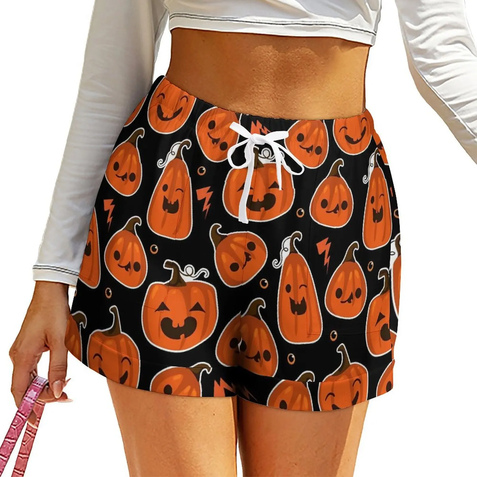 

Cute Pumpkins Shorts Halloween Boho Shorts Spring Design Short Pants With Pockets Streetwear Bottoms Big Size