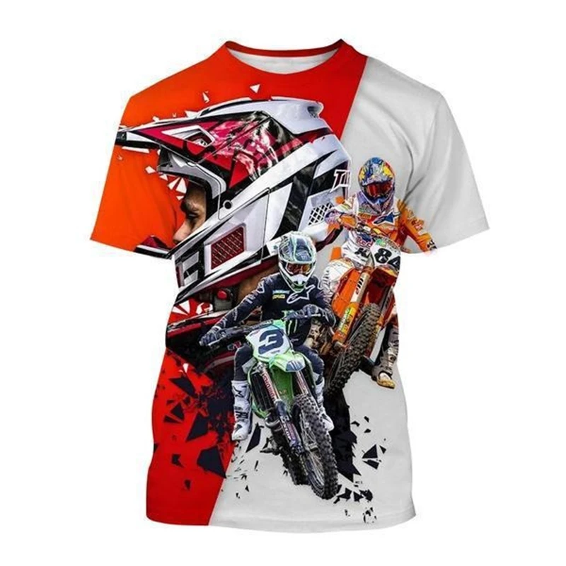 Men\'s Cool Motocross Tshirt 3D Painted Short-sleeved Extreme Sports Motorcycle Tee Tops Adult Kids Hip-hop Streetwear Tshirt