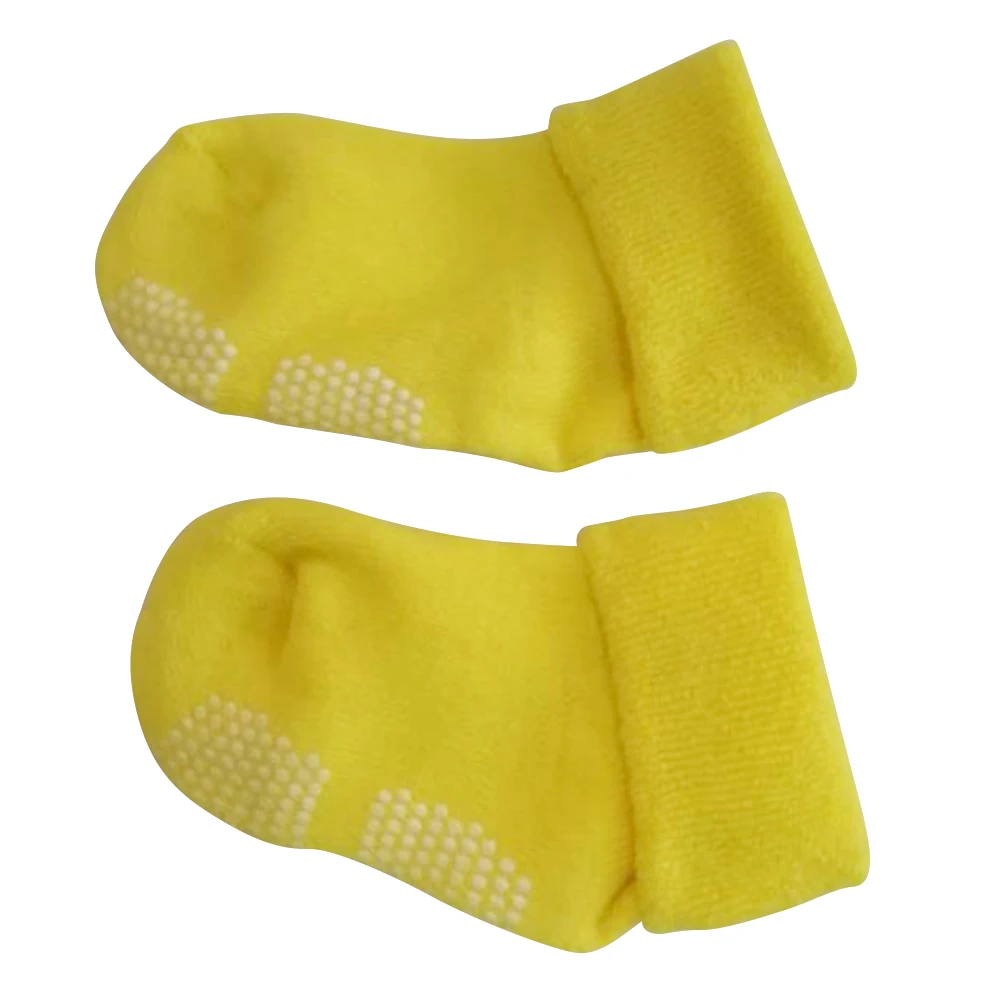 

Baby Socks For Boys Girls Newborn Cotton Thickening Anti-Slip Socks Ribbed Cuff 1-3 Years Old Yellow