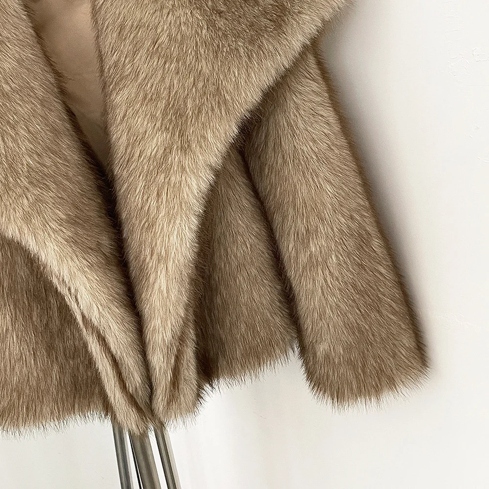 Fluffy Imitation Fur Coat Gradient Winter Clothes Woman Eco-Friendly Cozy Big Fur Collar Faux Fox Fur Jacket Female Outerwear