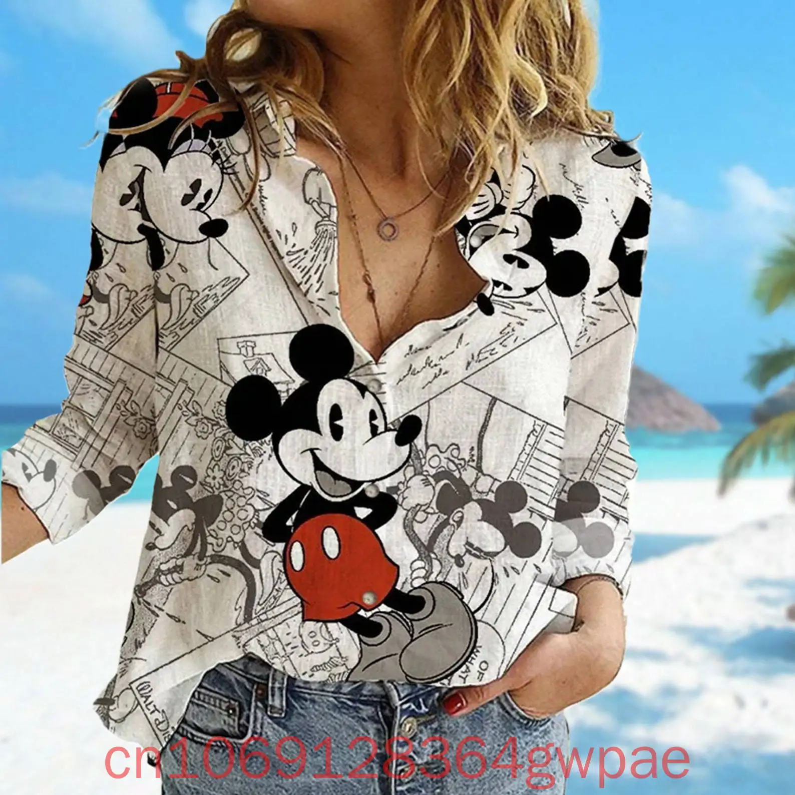 Disney Minnie Cruise Trip Women's Shirt Casual Button Up Long Sleeve Shirt Summer Family Vacation Women Fashion 3D Shirts