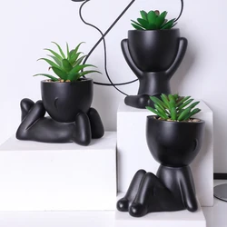 3pcs/set Artificial Aloe Vera Succulent Cartoon Pot Plant Fake Succulent Black PE Material Artificial Plants Home Decoration