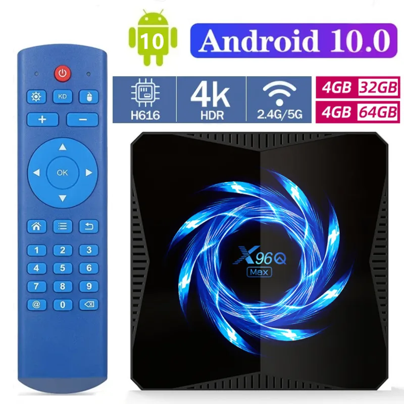 

X96Q MAX Android10.0 TV Box Allwinner H616 Quad Core 4G/32G 4G/64G ROM Smart Player 2.4G/5G Wifi 4K HD Media Player Set Top Box