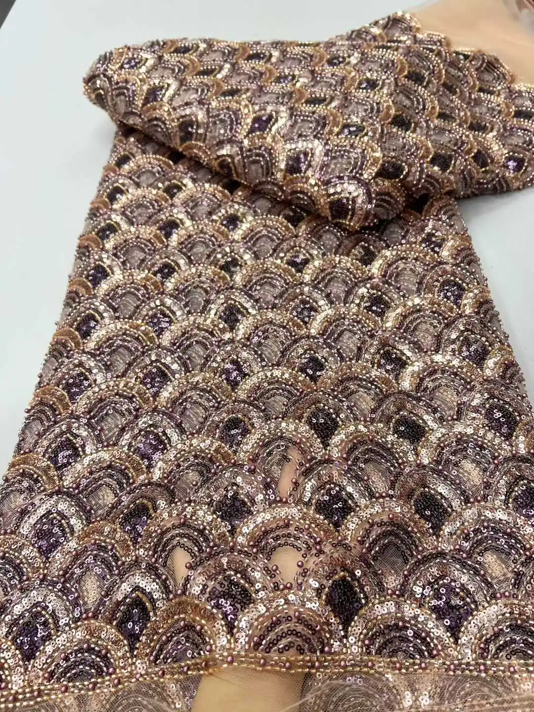 الأخضر جودة عالية نسيج الدانتيل الأفريقي الترتر شبكة فاخرة الثقيلة حبة المطرزة تول النسيج لفساتين الخياطة