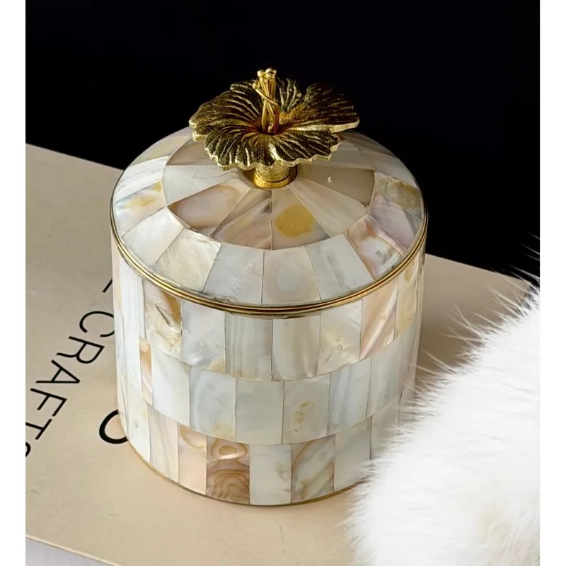 Modern Luxury Gold Floral Shell Decorative Jar Living Room Desktop Shell Storage Jar Candy and Key Storage Jar Home Decoration
