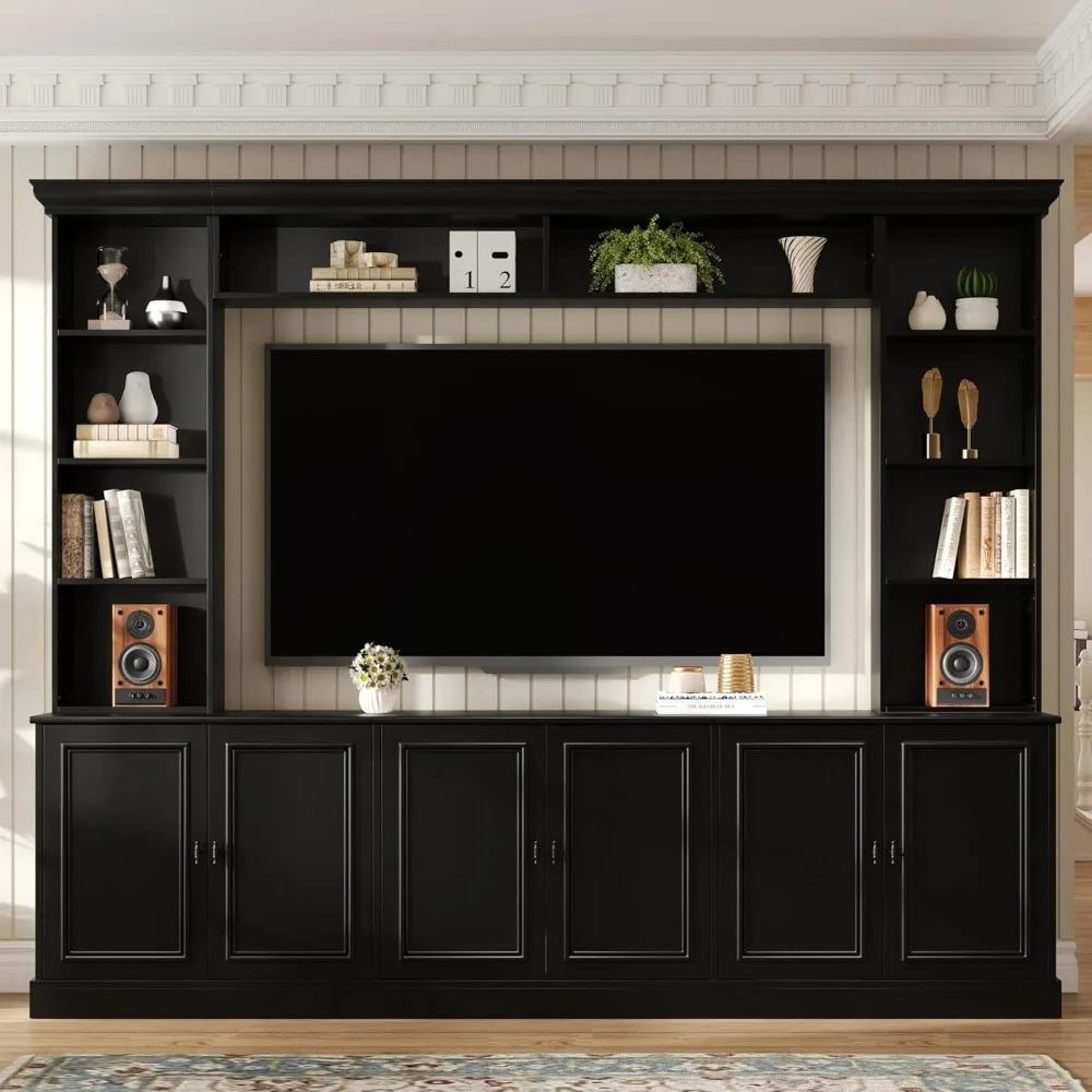 

97.4"W Elegant 4-Piece Wall Unit Entertainment Center with Bookshelf for TVs Up to 70", Versatile TV Stand with Adjustable Shelf