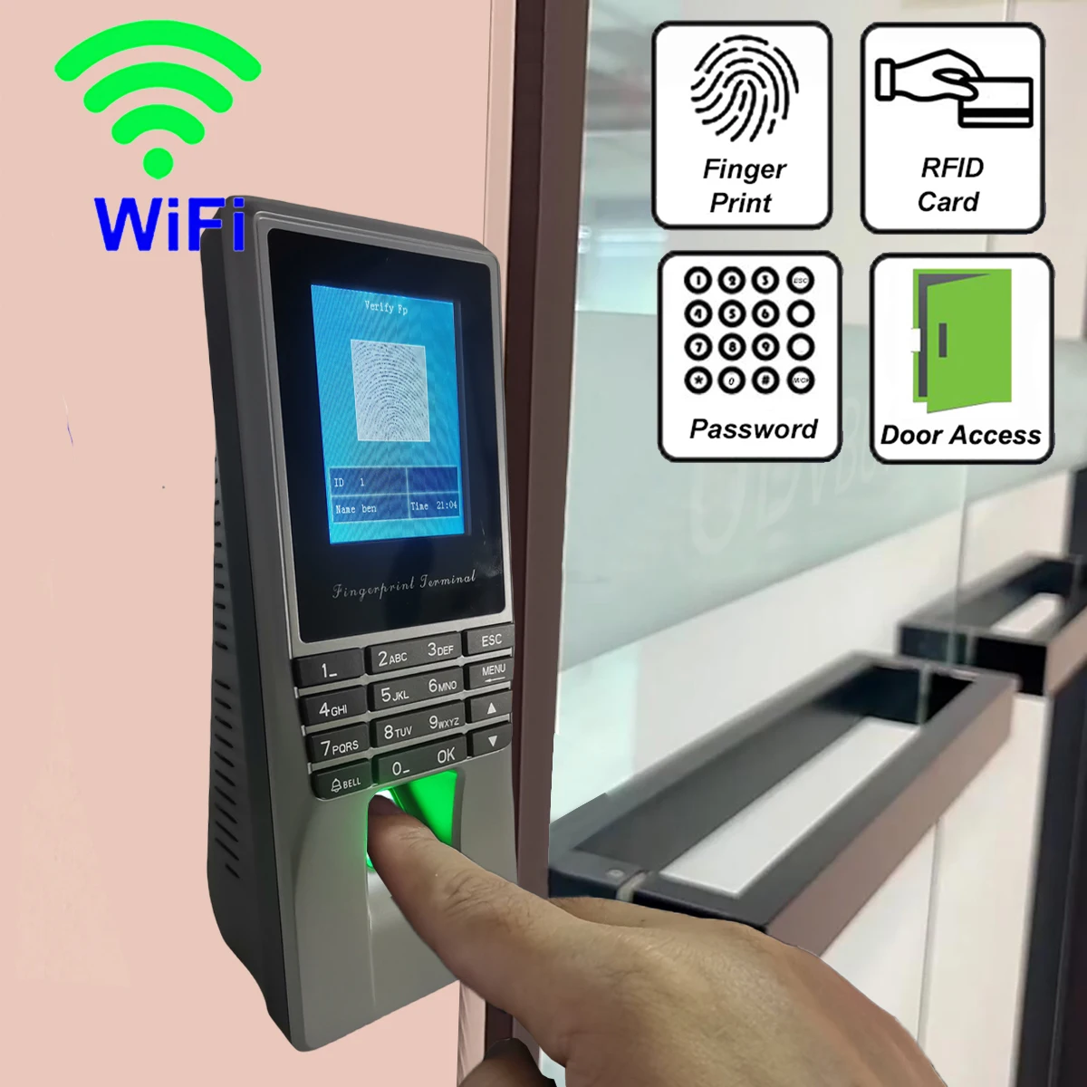 WiFi TCP/IP biometryczny System kontroli dostępu do zamek do drzwi z czytnikiem linii papilarnych twarzy czas i obecność palców