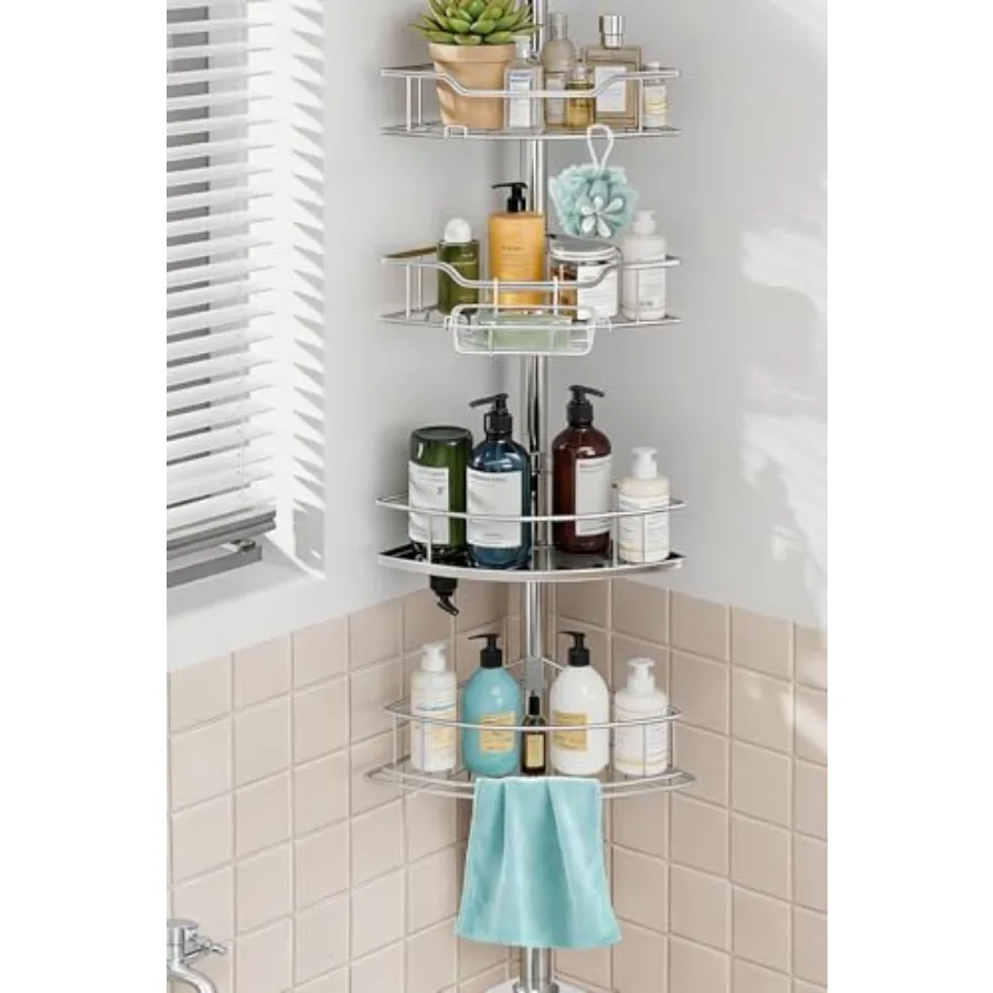 

Угловой душевой органайзер на телескопической штанге, нержавеющий, 4-ярусный, регулируемый, 25-125 дюймов, для ванной комнаты