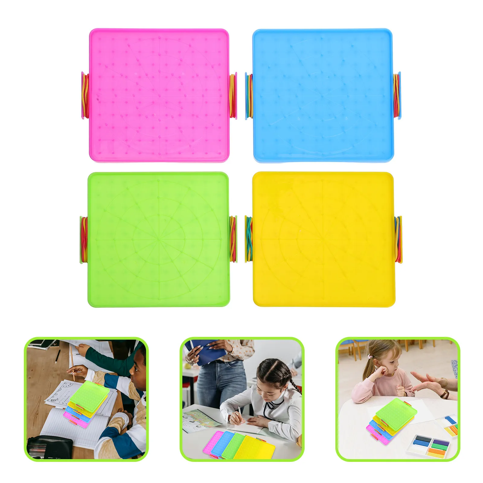 4Sets Double Sided Plastic Geoboard 14Cm 16Cm Grid Peg Array Math Manipulative for Geometry Shapes Learning Stem Montessori