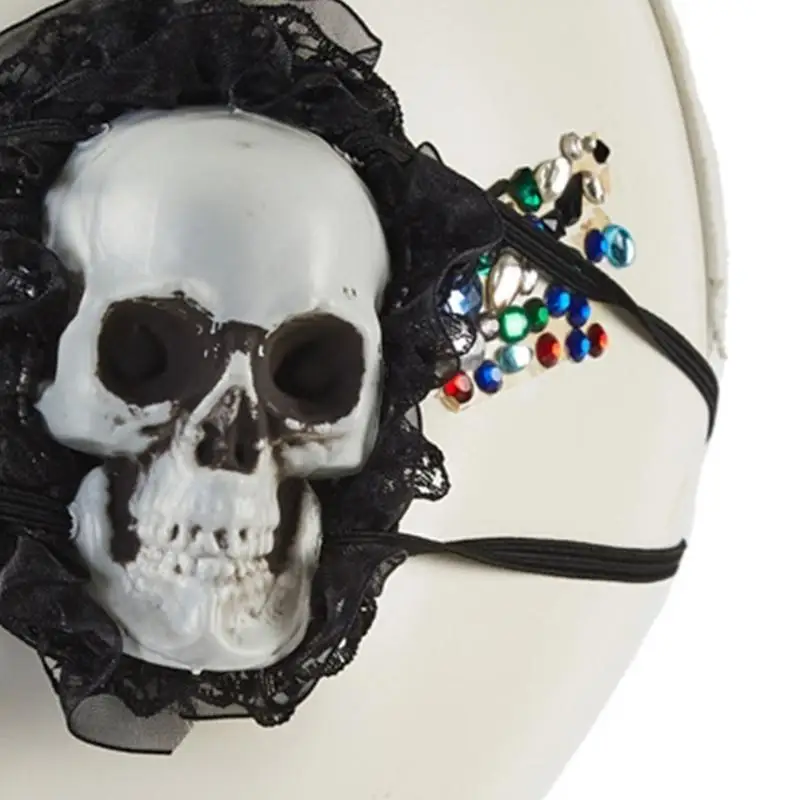 

652F Single Eye Mask Gothic Lace Trim Eyepatch Pirate Eye-Patch Punk Skull Eye Mask