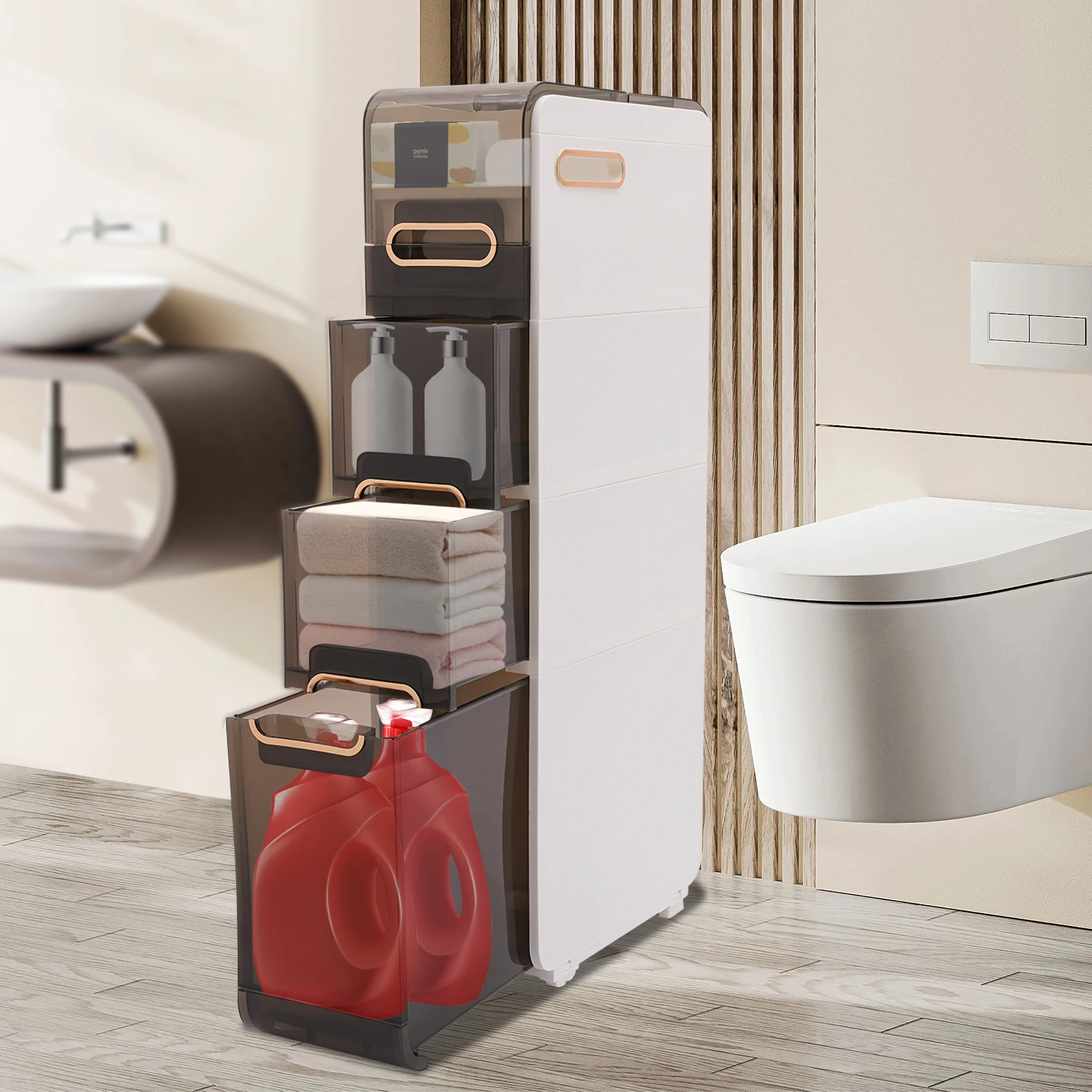 

Modern Bathroom Floor Cabinet, Toilet Paper Holder, Narrow Bathroom Storage Cabinet